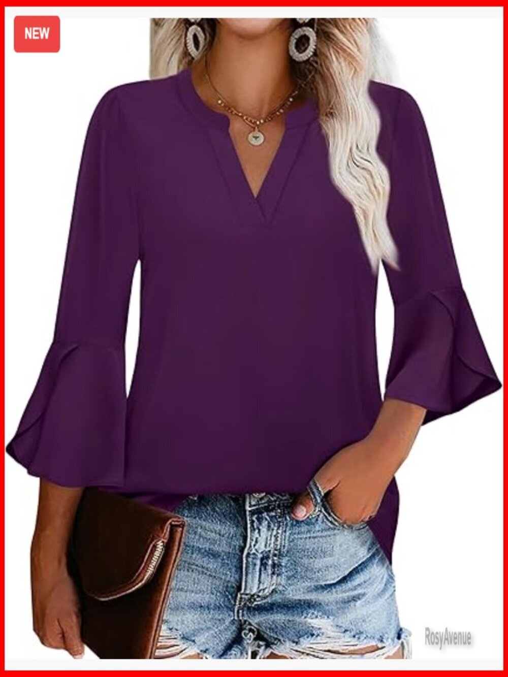 Women's V-Neck Ruffle Sleeve Blouse - Floral Chiffon Tunic Top
